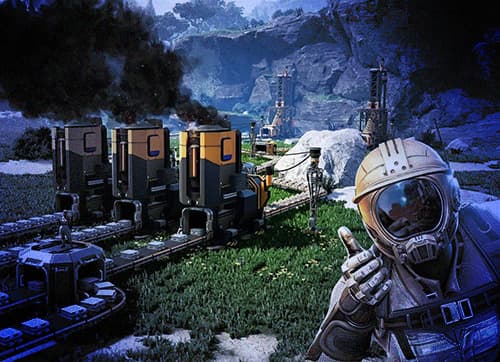 "Satisfactory Multiplayer Illustration"