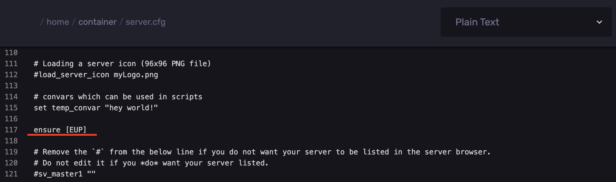server cfg ensure eup